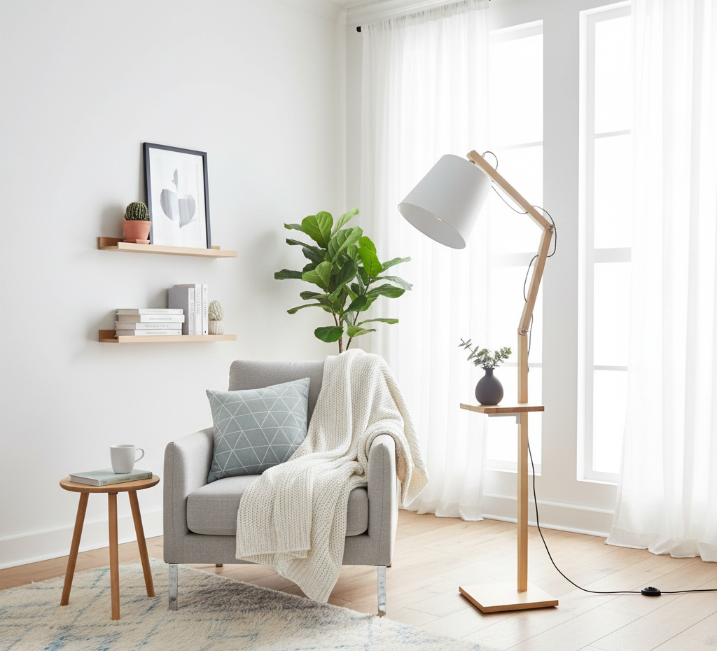 Leseecke im Skandi-Stil mit passender Leseleuchte