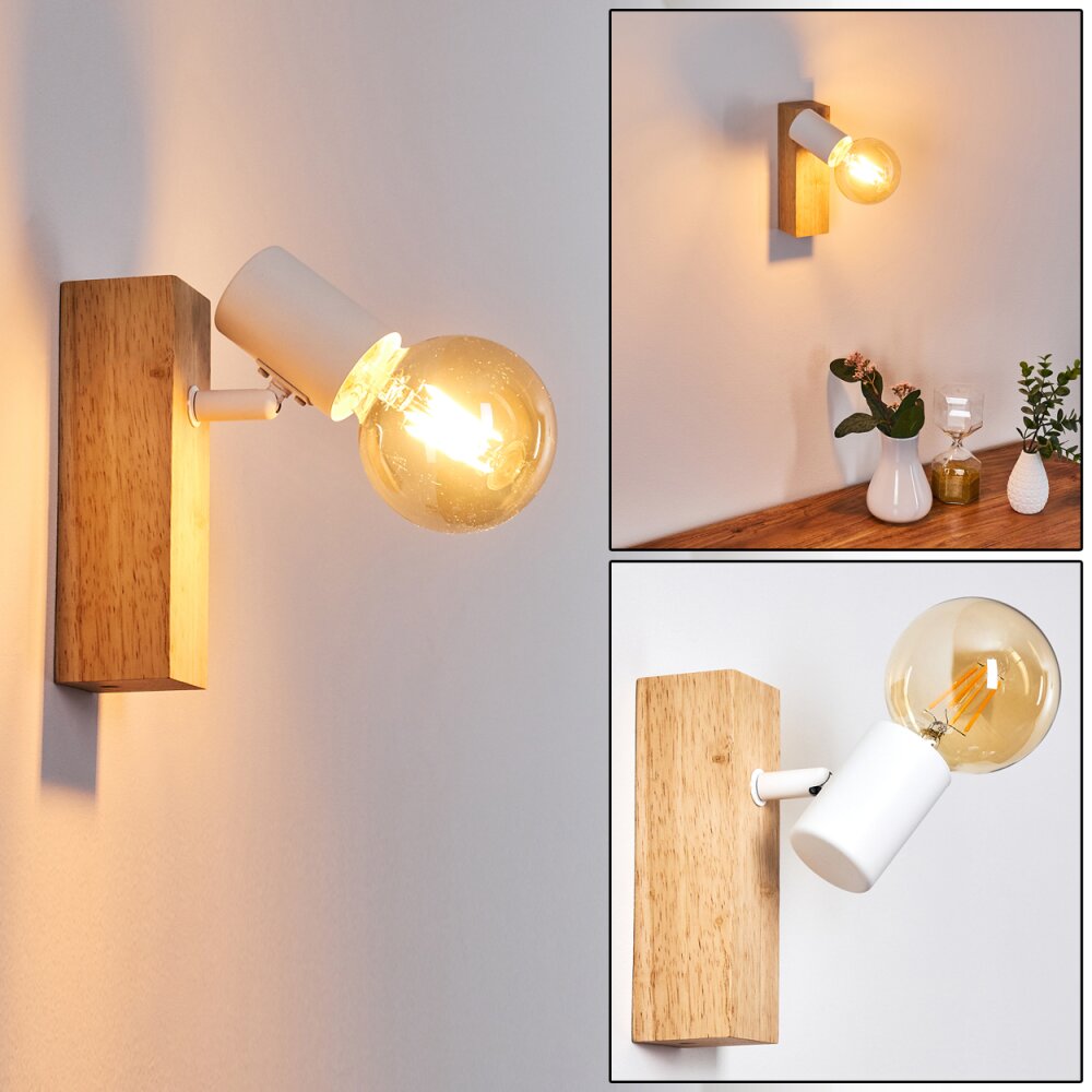 Barbengo Wandleuchte Holz hell, Weiß, 1-flammig main product photo