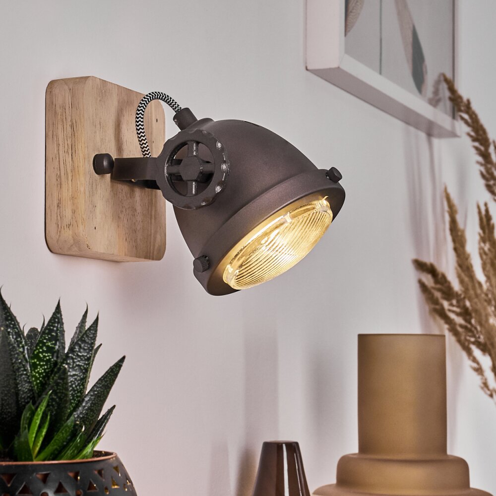 Herford Wandleuchte Braun, Holz dunkel, Schwarz, 1-flammig main product photo