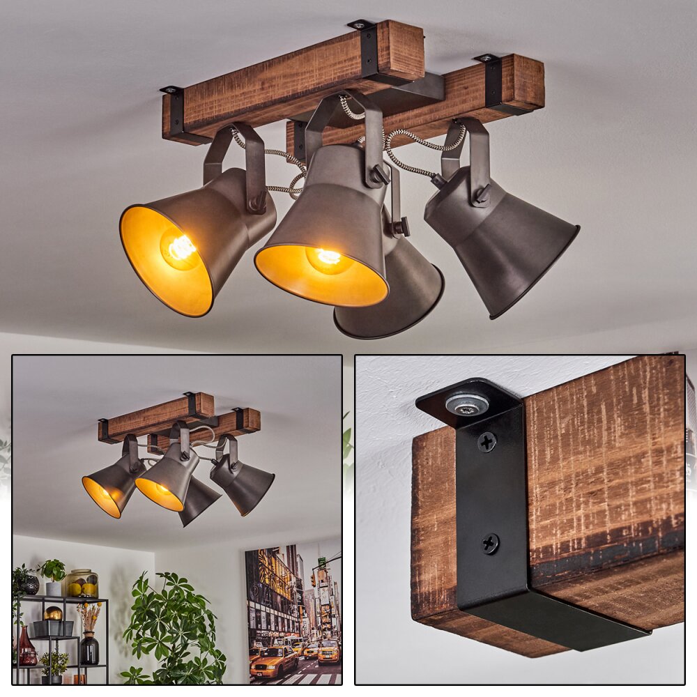 Aduard Deckenleuchte Holz dunkel, Schwarz, 4-flammig main product photo