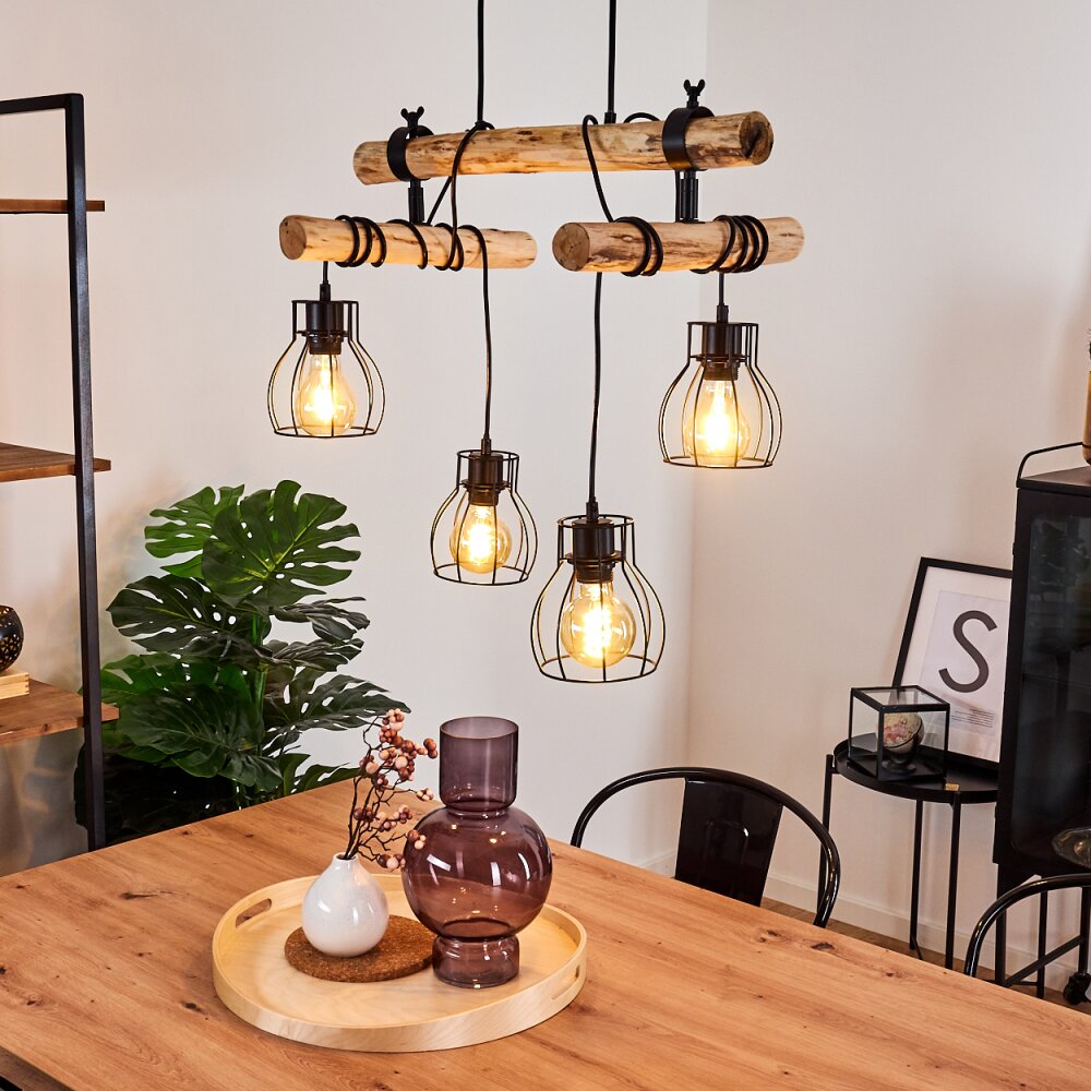 Gondo Hängeleuchte Holz dunkel, Schwarz, 4-flammig main product photo