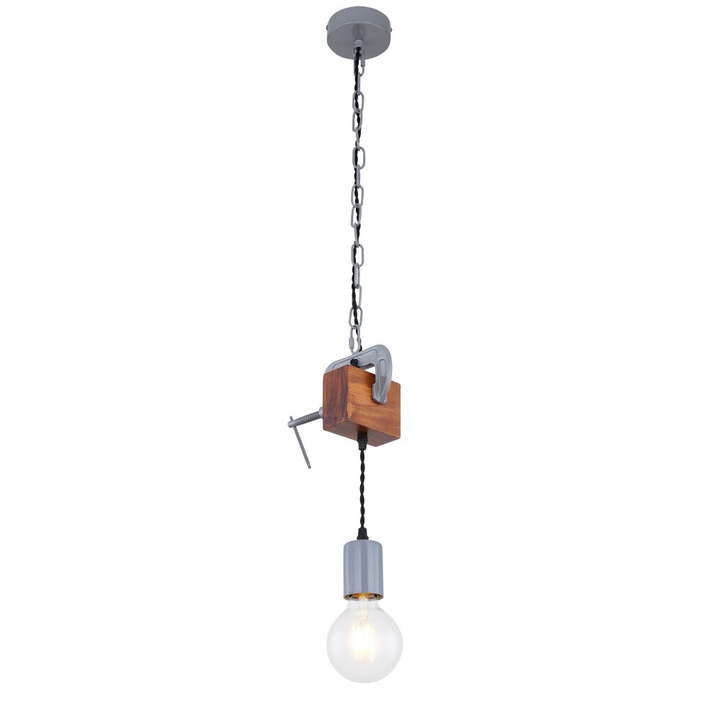Globo LUDI Hängeleuchte Grau, Holz dunkel, 1-flammig main product photo