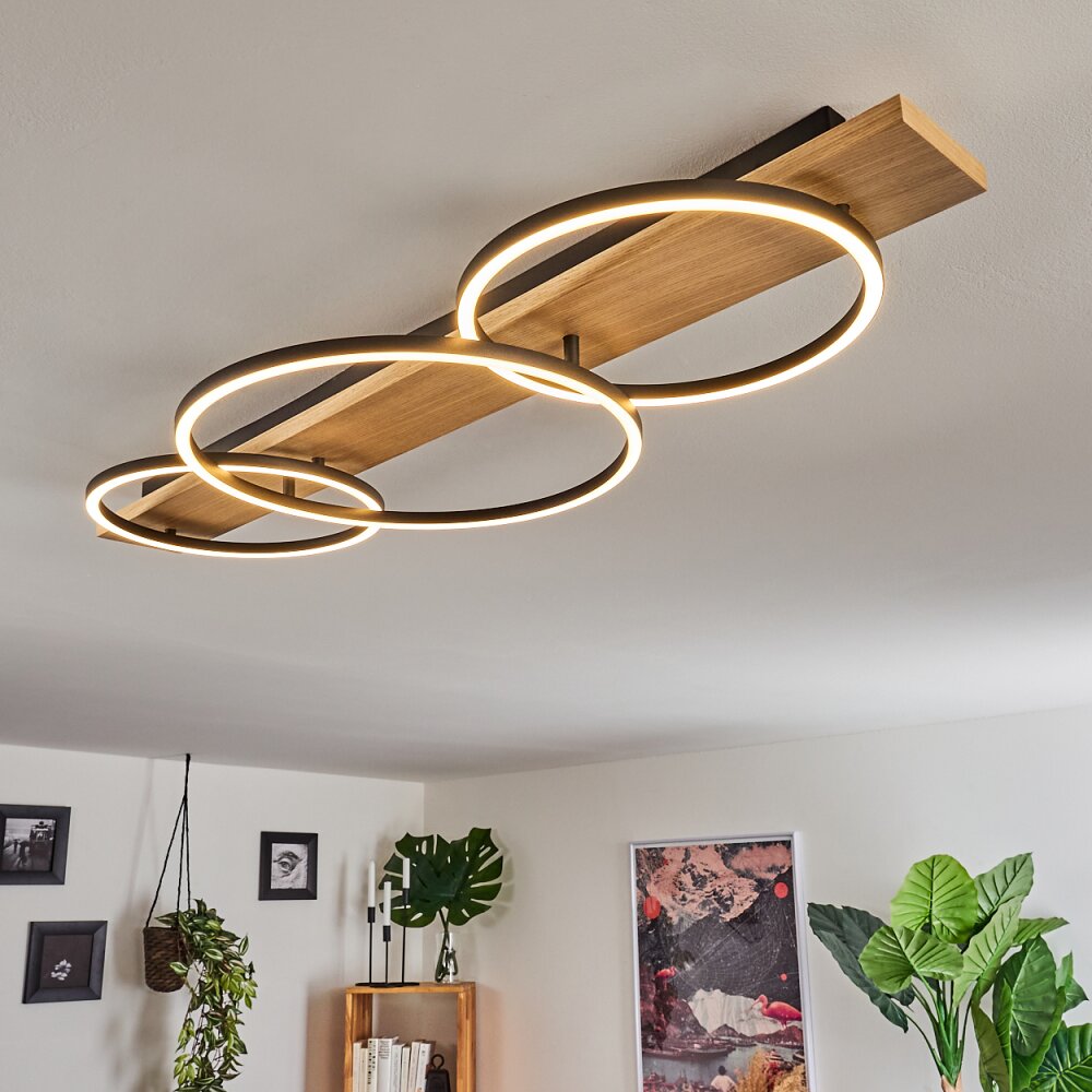 Pompu Deckenleuchte LED Holz hell, Schwarz, 3-flammig main product photo