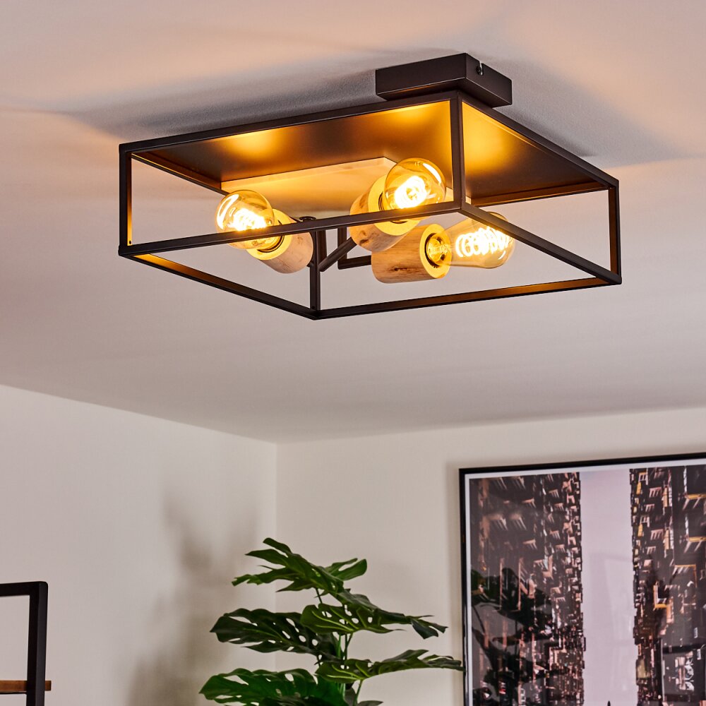 Salla Deckenleuchte Holz hell, Schwarz, 3-flammig main product photo