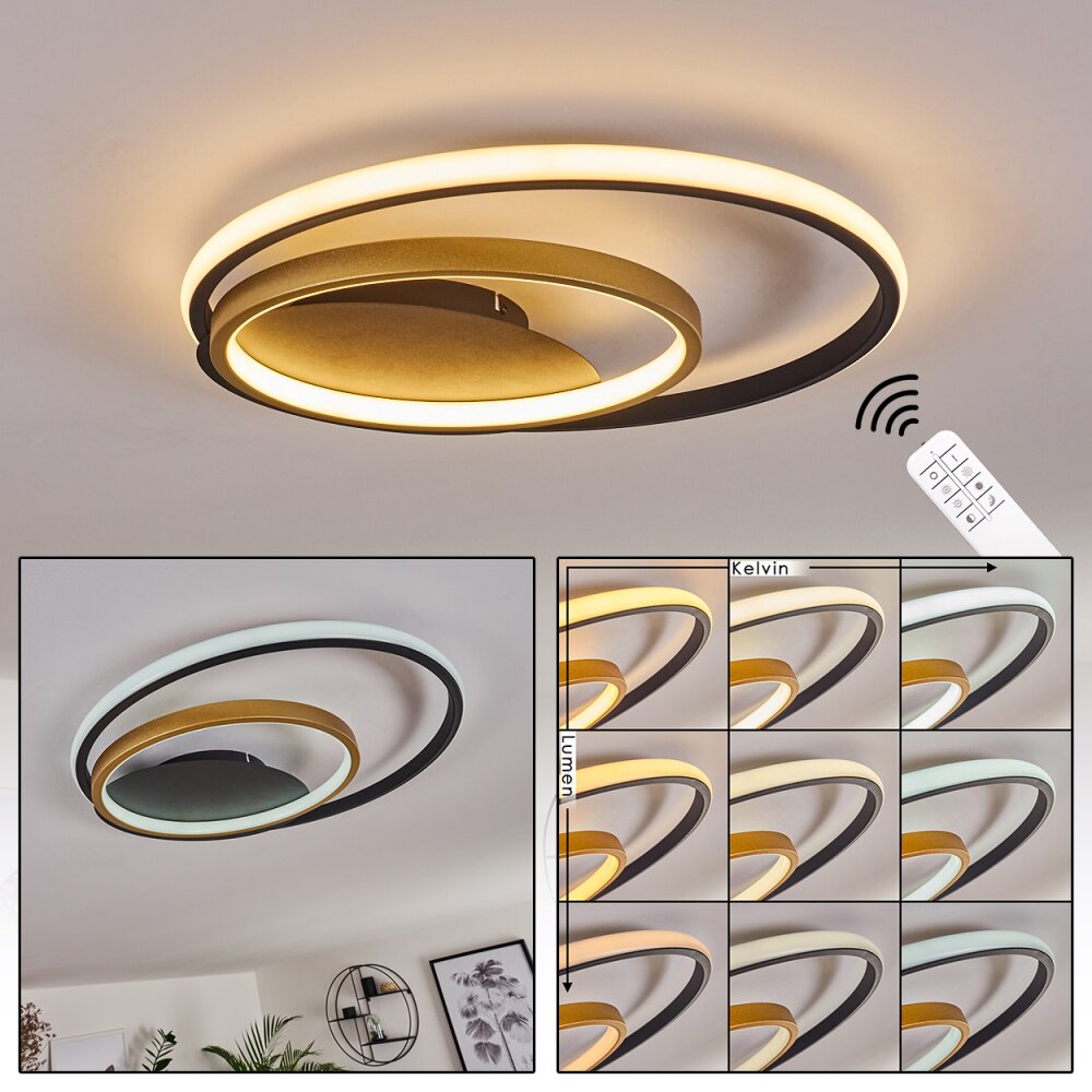 Trapani Deckenleuchte LED Gold, Schwarz, 1-flammig, Fernbedienung, Farbwechsler main product photo