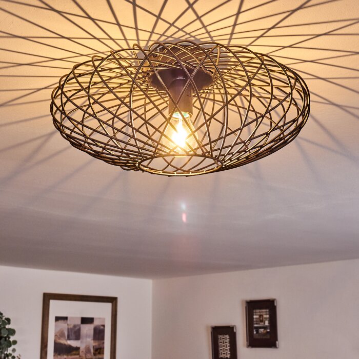 Deckenleuchte Schwarz-gold Mit Stoffschirm (Ø30cm) - E27, Für Wohn- & Schlafzimmer