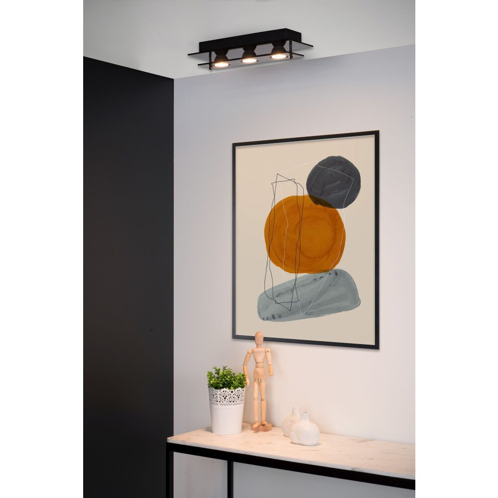Lucide OKNO Deckenleuchte Schwarz, 3-flammig main product photo