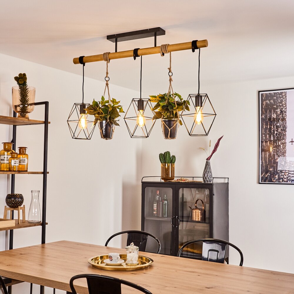 Taheramo Pendelleuchte Holz hell, Schwarz, 3-flammig main product photo