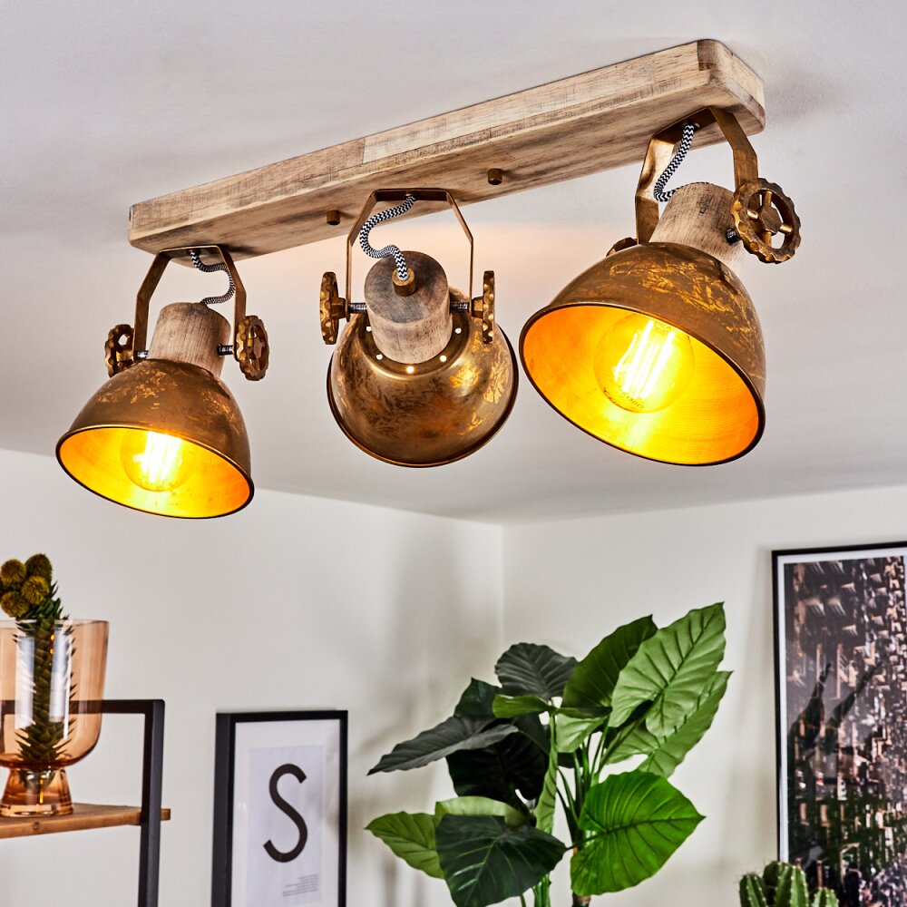 Orny Deckenleuchte Bronze, Holz hell, 3-flammig main product photo