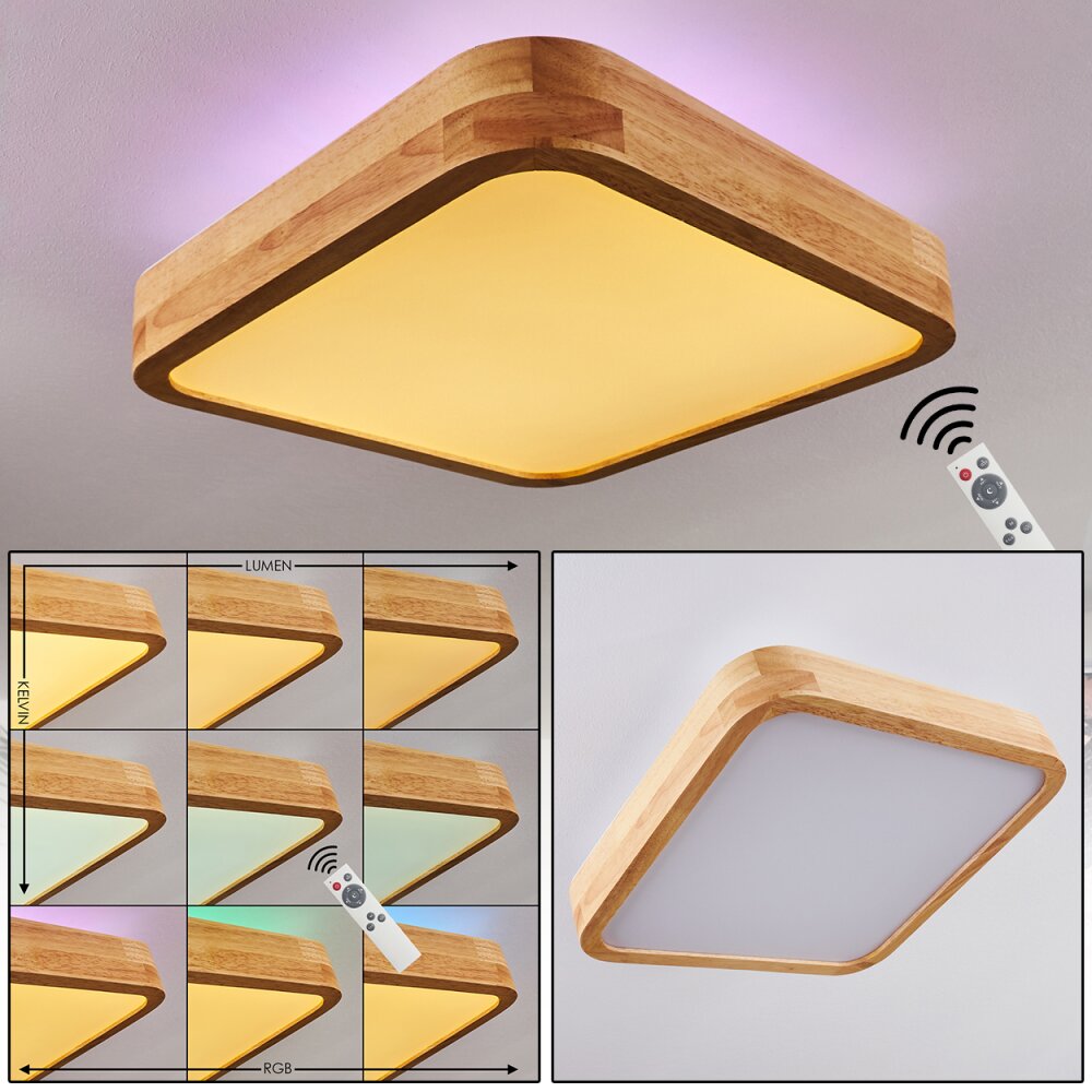 Batamoto LED Panel Holz hell, Weiß, 2-flammig, Fernbedienung, Farbwechsler main product photo