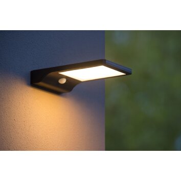 Lucide BASIC Solar-Außenwandleuchte LED Schwarz, 1-flammig, Bewegungsmelder