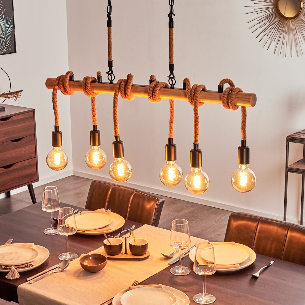 Vitlanda Pendelleuchte Braun, Holz hell, Schwarz, 6-flammig main product photo
