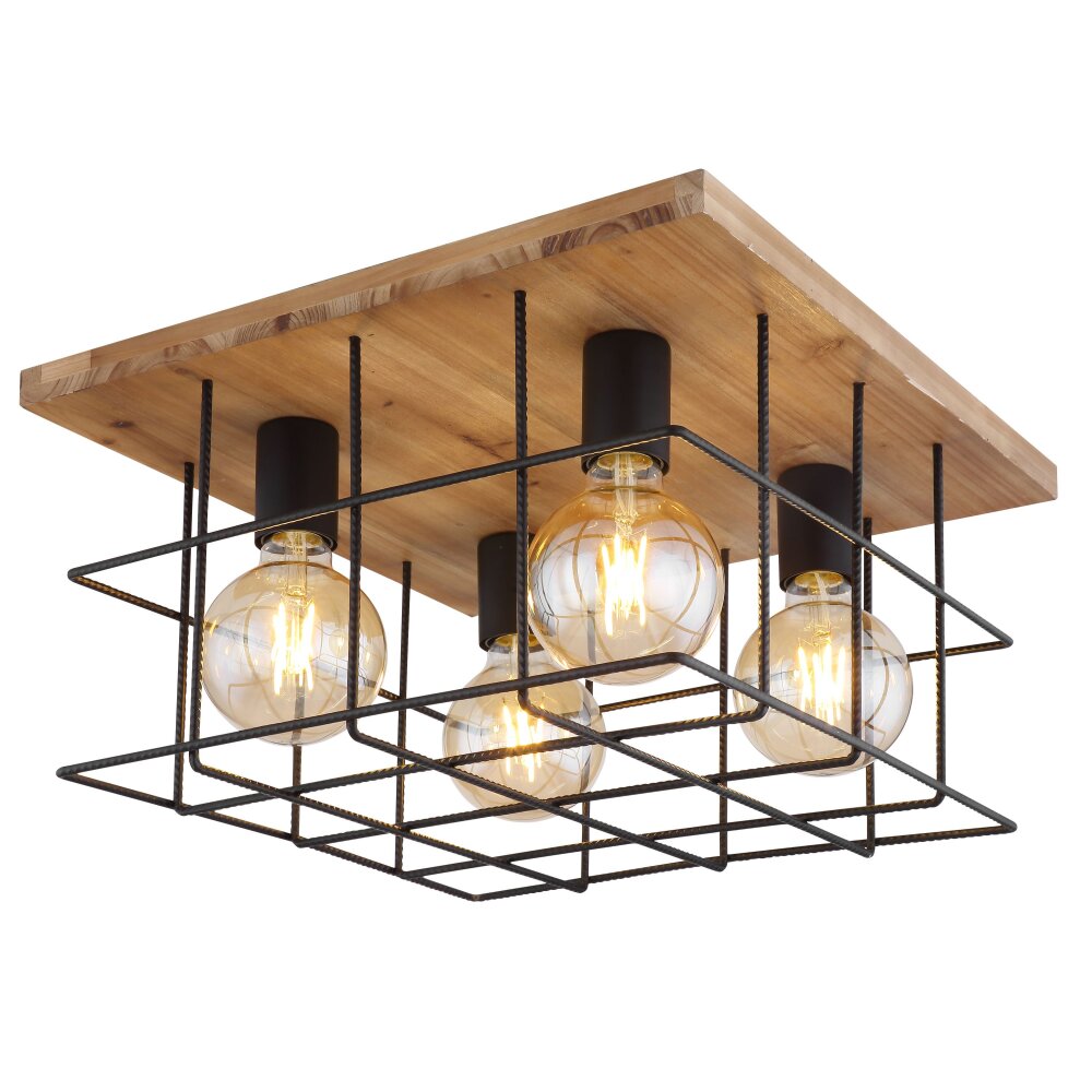 Globo MERRIL Deckenleuchte Holz hell, Schwarz, 4-flammig main product photo