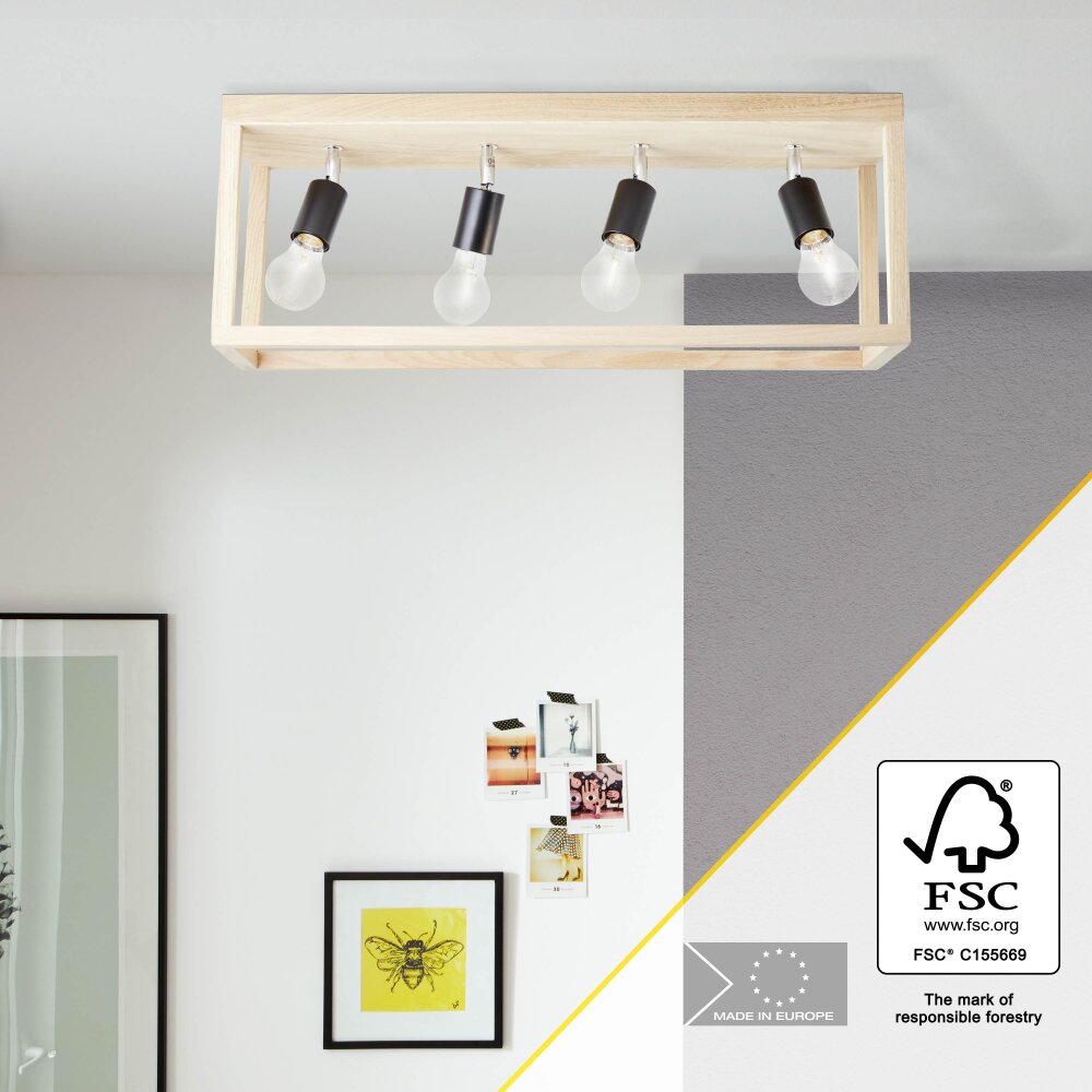 Brilliant Nerea Deckenleuchte Holz hell, Schwarz, 4-flammig main product photo