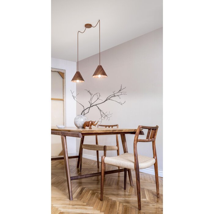 Fabas Luce Esino Pendelleuchte Holz dunkel, 2-flammig