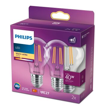 Philips 2er Set LED E27 4,3 Watt 2700 Kelvin 470 Lumen