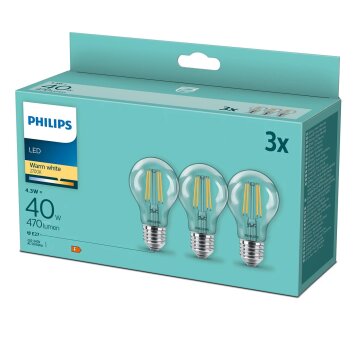 Philips 3er Set LED E27 4,3 Watt 2700 Kelvin 470 Lumen