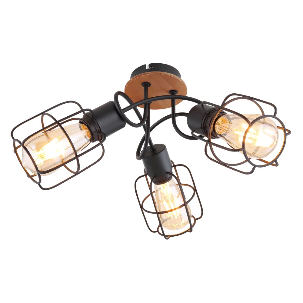 Globo WILLA Deckenleuchte Holz dunkel, Schwarz, 3-flammig main product photo