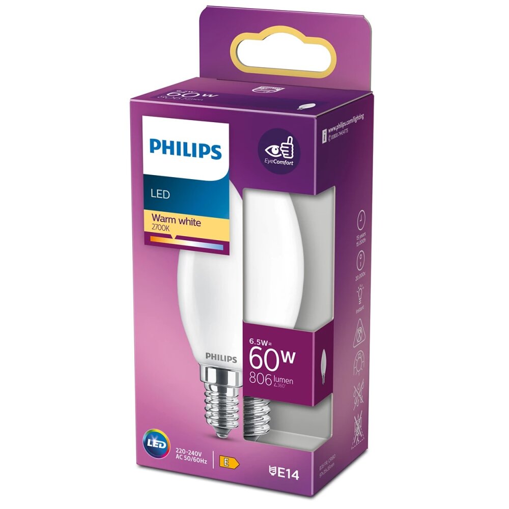 Philips LED E14 6,5 Watt 2700 Kelvin 806 Lumen main product photo