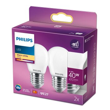 Philips 2er Set LED E27 4,3 Watt 2700 Kelvin 470 Lumen Weiß, 1-flammig