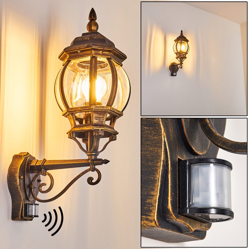 Lentua Außenwandleuchte Braun, Gold, 1-flammig, Bewegungsmelder main product photo