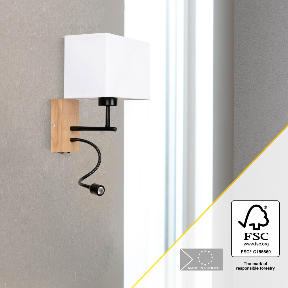 Brilliant Leuchten Rayan Wandleuchte LED Holz hell, Schwarz, 1-flammig main product photo