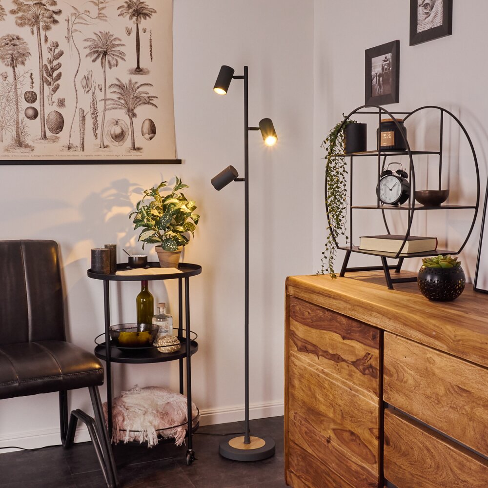 Javel Stehleuchte Grau, Holzoptik, Schwarz, 3-flammig main product photo