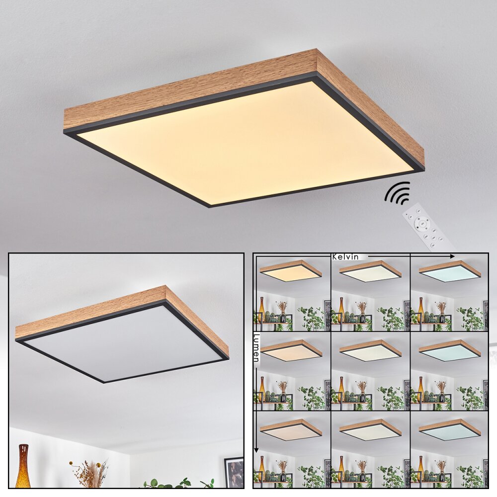 Salmi Deckenpanel LED Braun, Holzoptik, Schwarz, 1-flammig, Fernbedienung main product photo