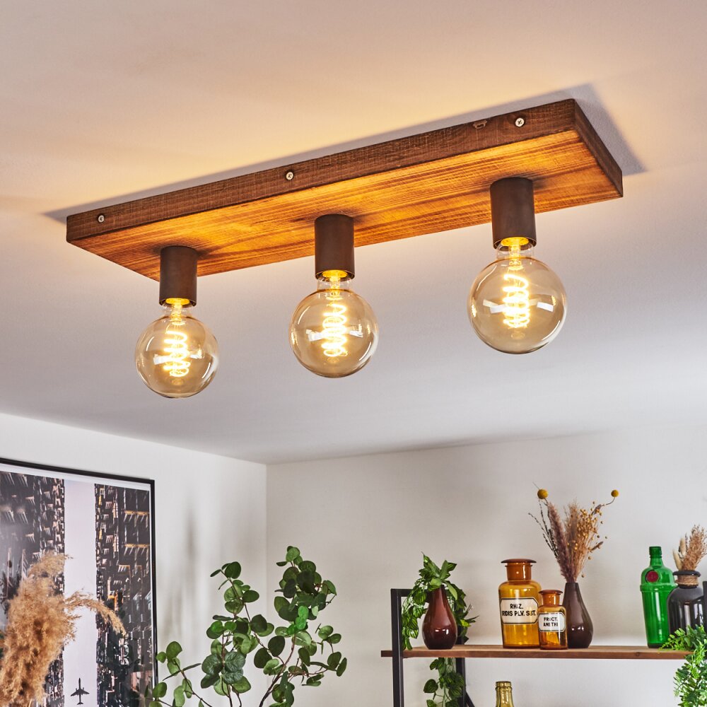 Amnicon Deckenleuchte Holz hell, Schwarz, 3-flammig main product photo