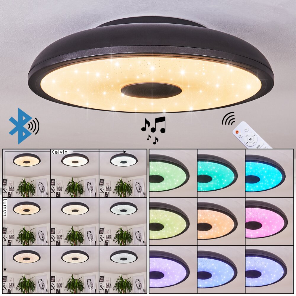 Vully Deckenleuchte LED Schwarz, 1-flammig, Fernbedienung, Farbwechsler main product photo