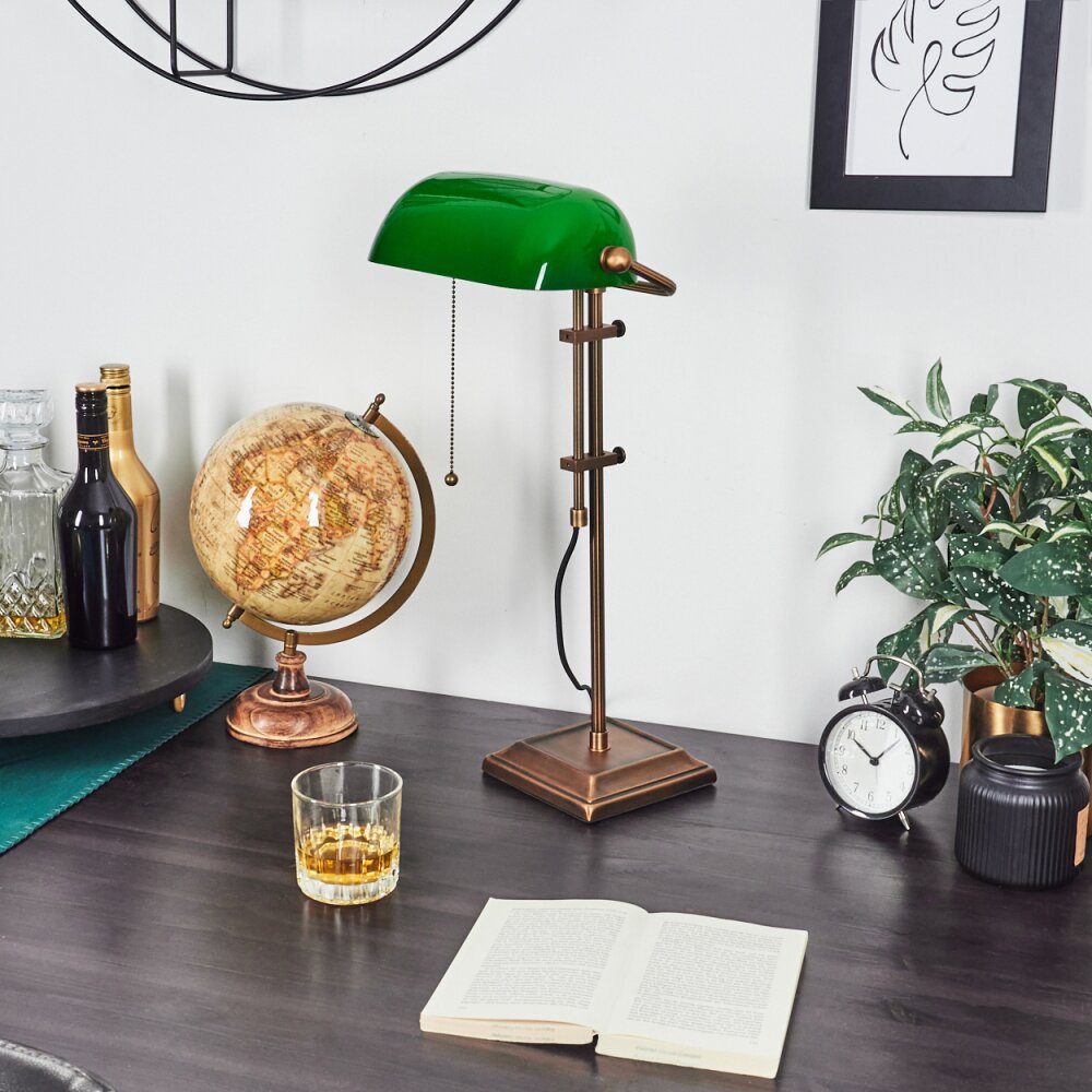 Rabalux Bankerlampe Grün & Bronzefarben – E27, Max. 60W, 27 Cm Hoch, 1,5 M Kabel, Leselampe