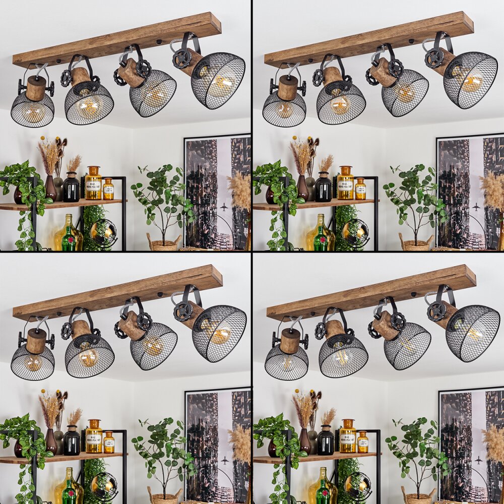 Homemania Deckenleuchte Vidar Schwarz – Holz/Metal-Design, 60x8x20 Cm, Für 3x GU10 (max. 25 W)