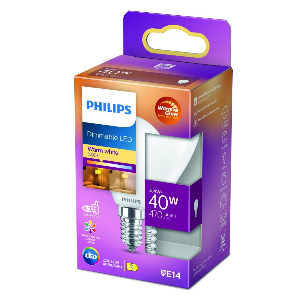 Philips LED E14 3,4 Watt 2200-2700 Kelvin 475 Lumen main product photo