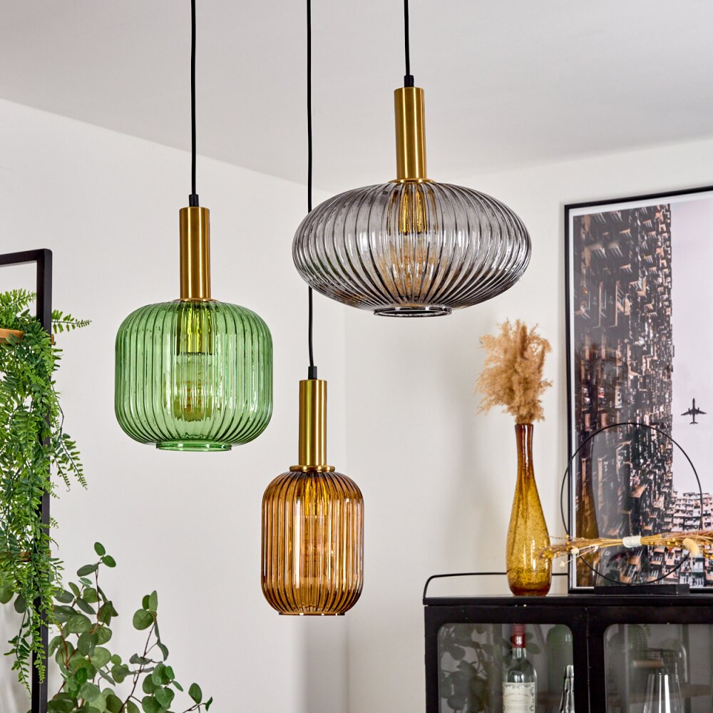 Goldenville Pendelleuchte Vintage - 8-flammige Hängeleuchte Mit Rauchglasschirmen
