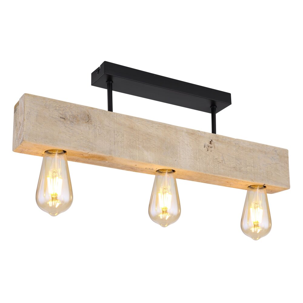 Globo ADALIE Deckenleuchte Holz hell, Schwarz, 3-flammig main product photo