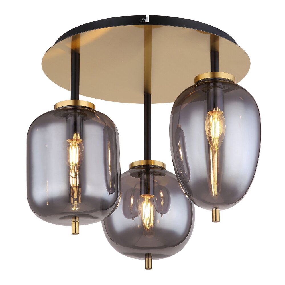 Globo BLACKY Deckenleuchte Messing, Rauchfarben, 3-flammig main product photo