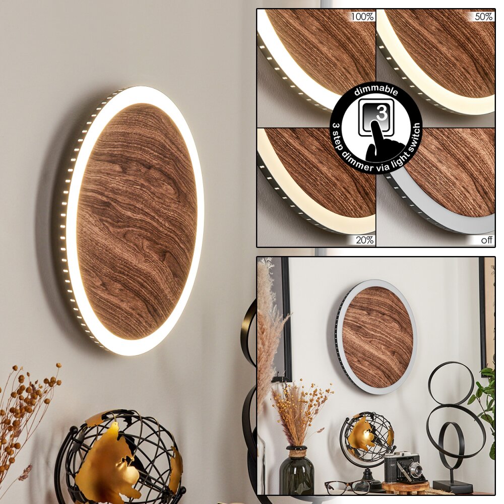 Rocha Wandleuchte LED Braun, Holzoptik, Schwarz, 1-flammig main product photo