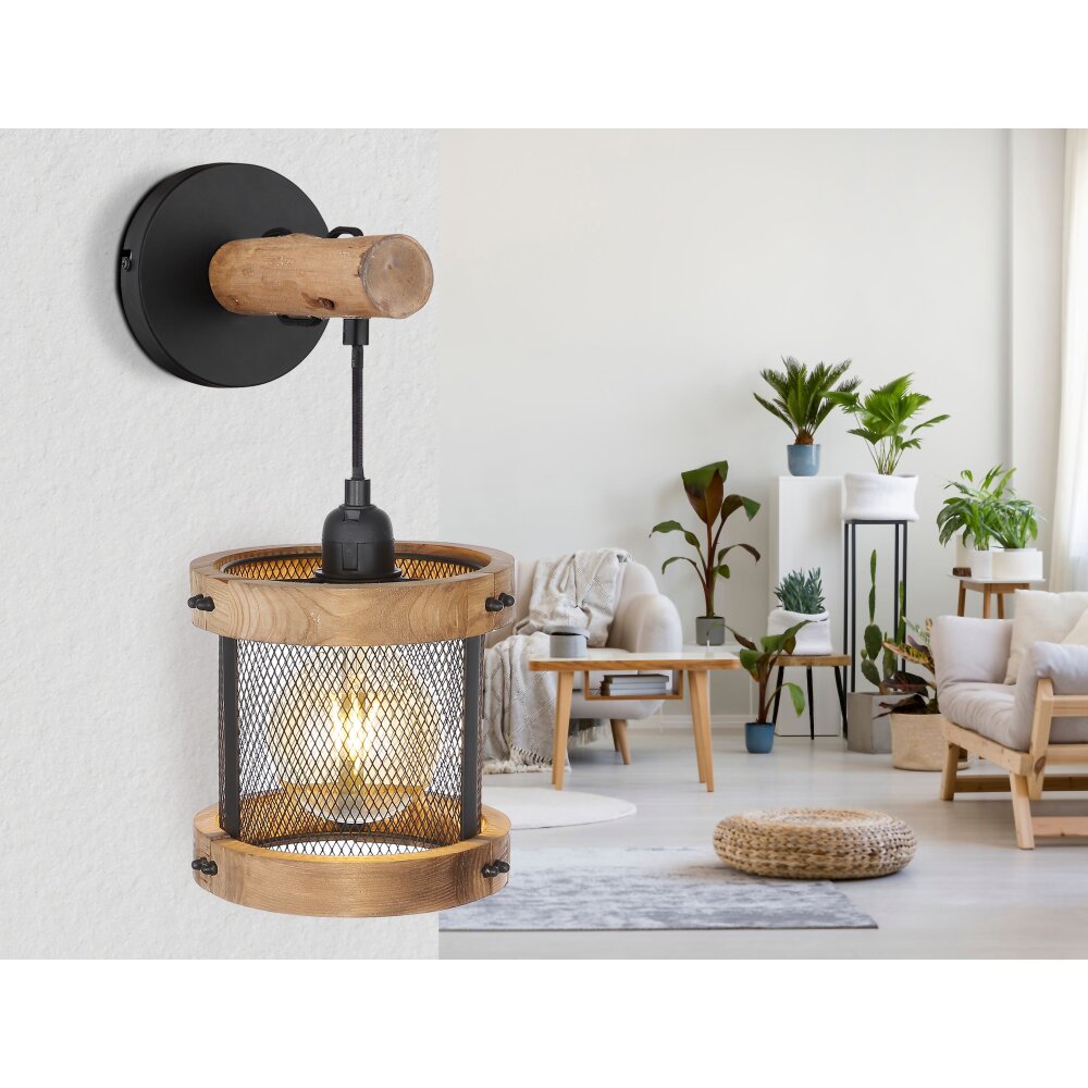 Globo JEANIE Wandleuchte Holz dunkel, Schwarz, 1-flammig main product photo