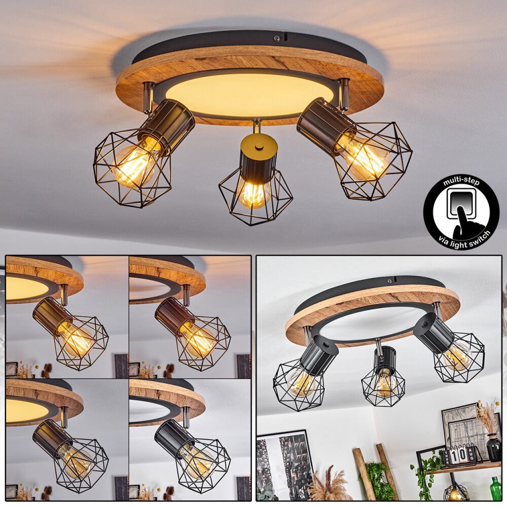 Bardhaman Deckenleuchte LED Chrom, Holzoptik, Schwarz, Weiß, 1-flammig main product photo