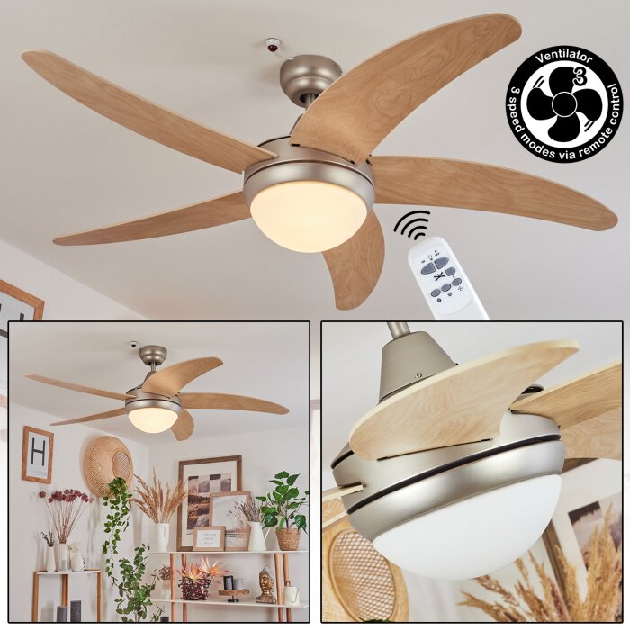 Morino Deckenventilator Naturfarben, Nickel-Matt, 2-flammig, Fernbedienung Morino Deckenventilator Naturfarben, Nickel-Matt, 2-flammig, Fernbedienung