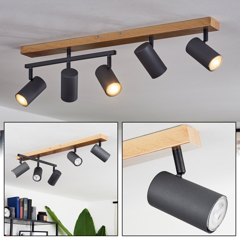 Javel Deckenleuchte Anthrazit, Holzoptik, 5-flammig main product photo