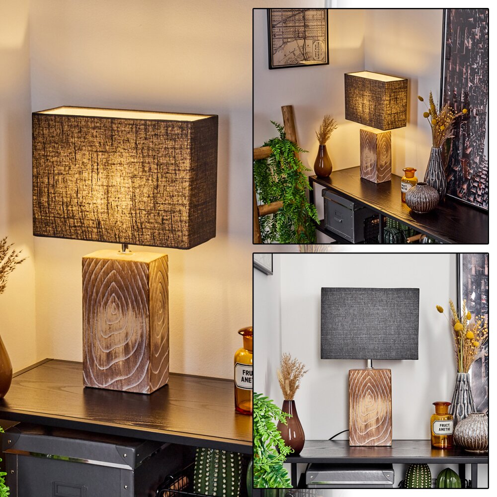Francillon Tischleuchte Braun, Chrom, Holzoptik, 1-flammig main product photo
