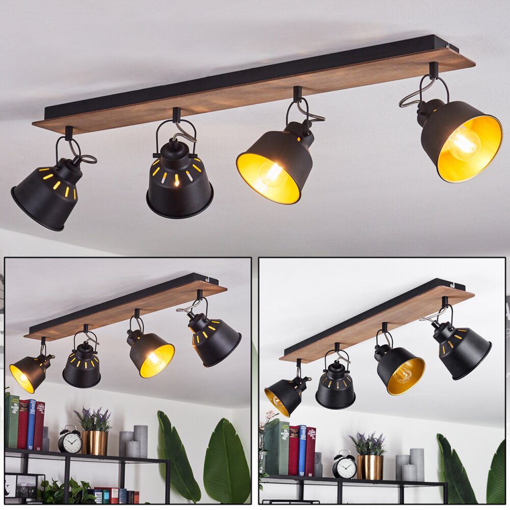 Safari Deckenleuchte Chrom, Holz dunkel, Schwarz, 4-flammig main product photo