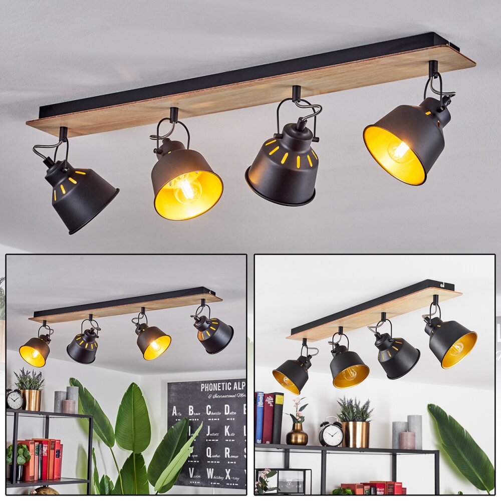 Safari Deckenleuchte Chrom, Holz hell, Schwarz, 4-flammig main product photo