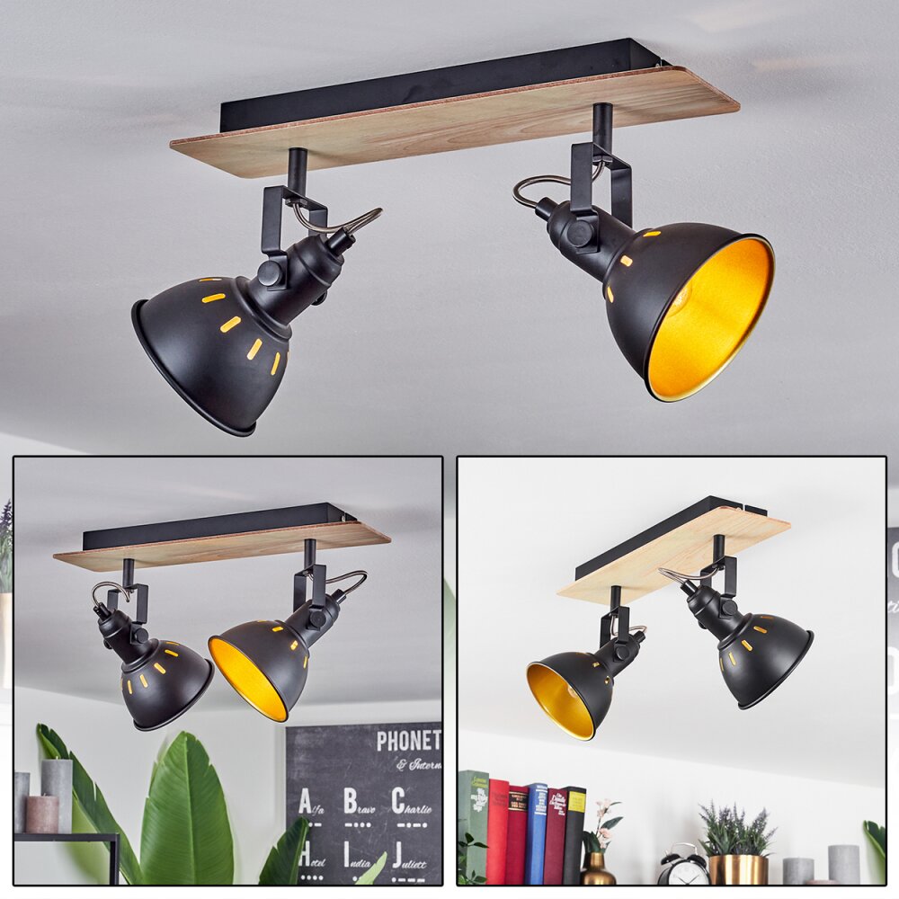 Tina Deckenleuchte Holz hell, Schwarz, 2-flammig main product photo