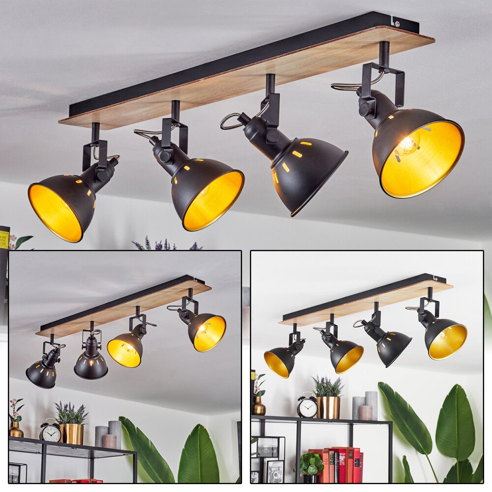 Tina Deckenleuchte Chrom, Holz hell, Schwarz, 4-flammig main product photo