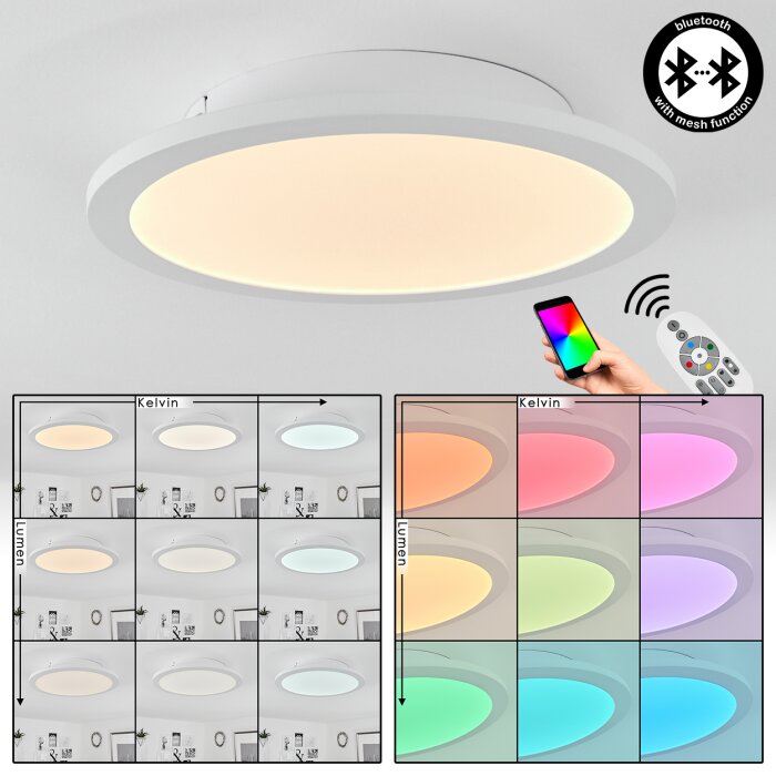 Flache runde LED-Deckenleuchte Sani, dimmbar per Fernbedienung, RGB, 3000-6500K
