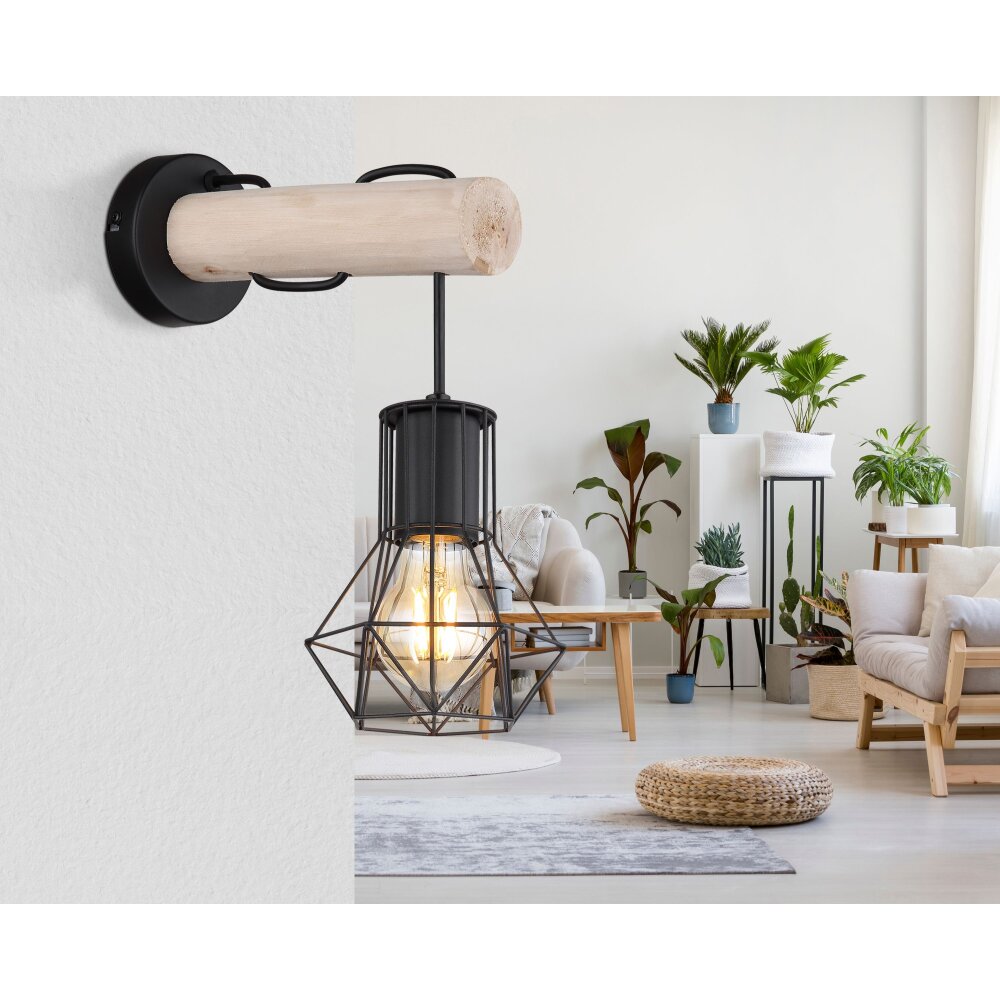 Globo PRISKA Wandleuchte Naturfarben, Schwarz, 1-flammig main product photo