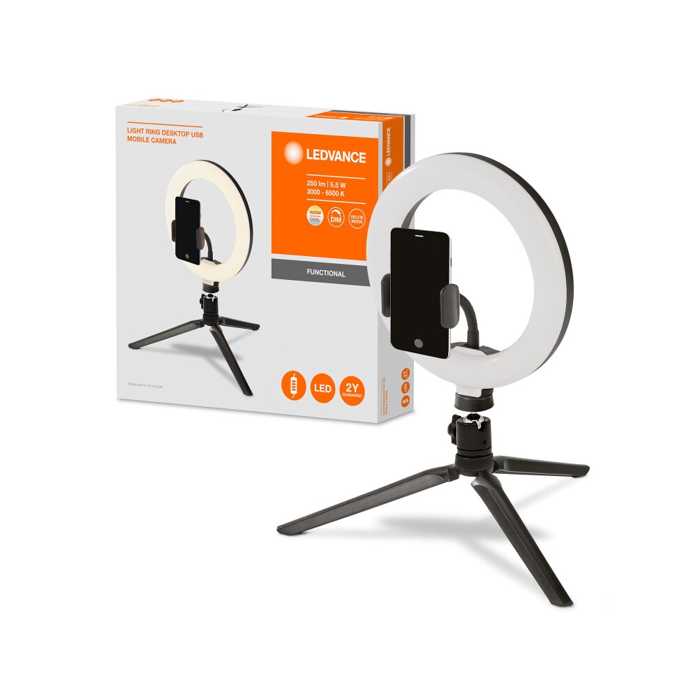 Ledvance MOBILE RING Kameratischleuchte Schwarz, 1-flammig main product photo