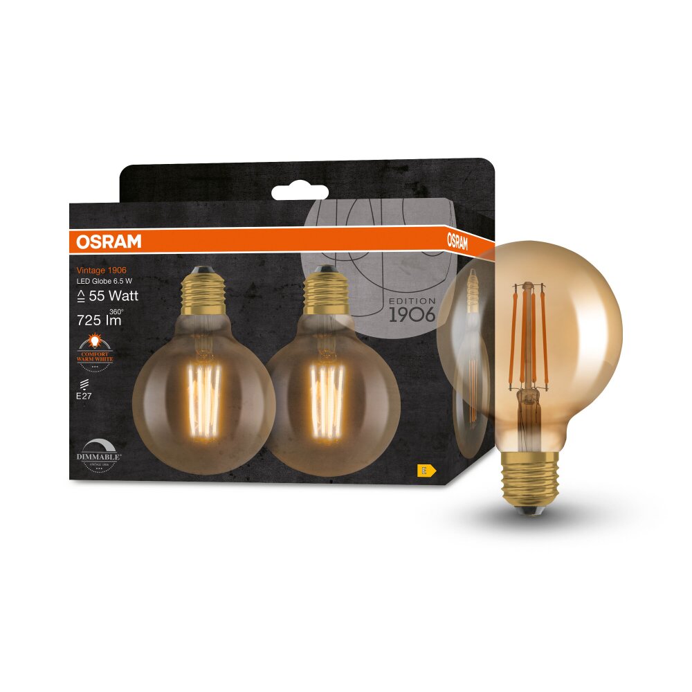 OSRAM Vintage 1906 2er Set LED E27 6,5 Watt 2400 Kelvin 725 Lumen main product photo